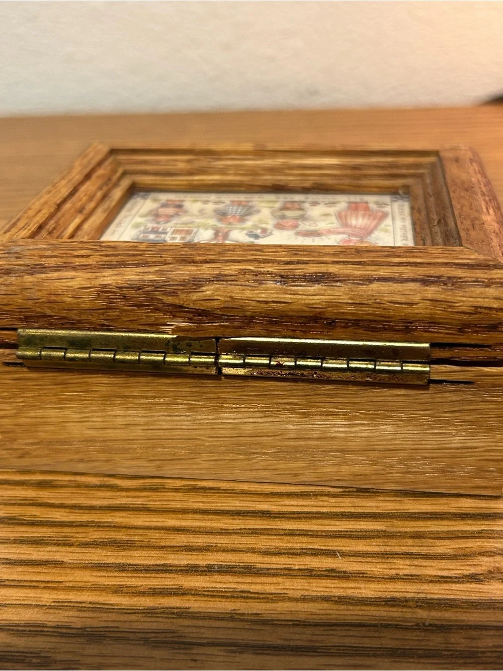 Wooden Trinket Box with Illustrated Lid - Brown